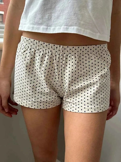 Heart Print Cotton Shorts Women Elastic High Waist Summer Casual Sweat Shorts Boho Chic Vintage Bottoms