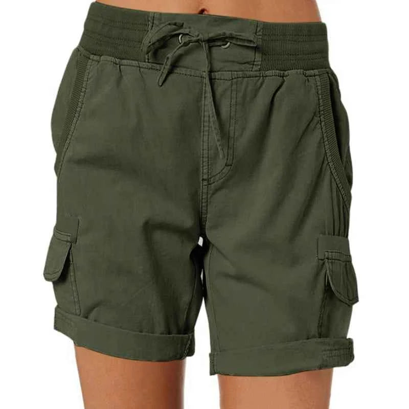 Womens Cargo Shorts High Waisted Elastic Waist Cotton Blend Casual Summer Bottoms Lightweight Breathable Everyday Wear