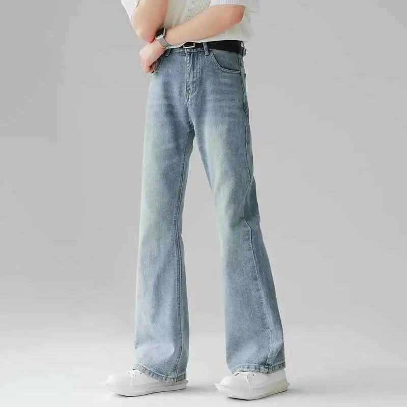 Men Comfortable Baggy Jeans For Commute Casual Denim Pants Bell Bottom Straight Leg Vintage Korean Style Trousers