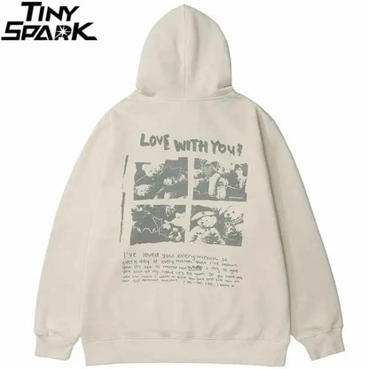 Hip Hop Hoodie Streetwear Sweatshirt For Men 2025 Bear Letter Print Harajuku Hooded Pullover Cotton Fleece Autumn