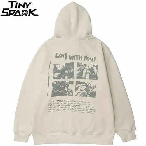 Hip Hop Hoodie Streetwear Sweatshirt For Men 2025 Bear Letter Print Harajuku Hooded Pullover Cotton Fleece Autumn