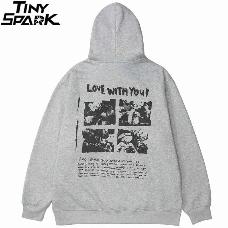 Hip Hop Hoodie Streetwear Sweatshirt For Men 2025 Bear Letter Print Harajuku Hooded Pullover Cotton Fleece Autumn