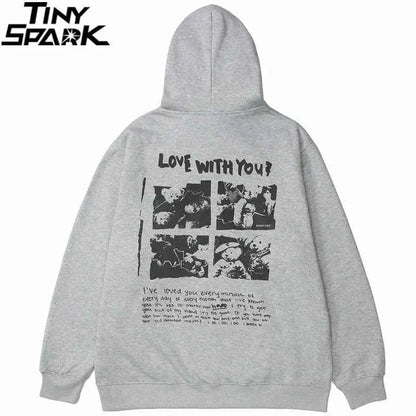 Hip Hop Hoodie Streetwear Sweatshirt For Men 2025 Bear Letter Print Harajuku Hooded Pullover Cotton Fleece Autumn