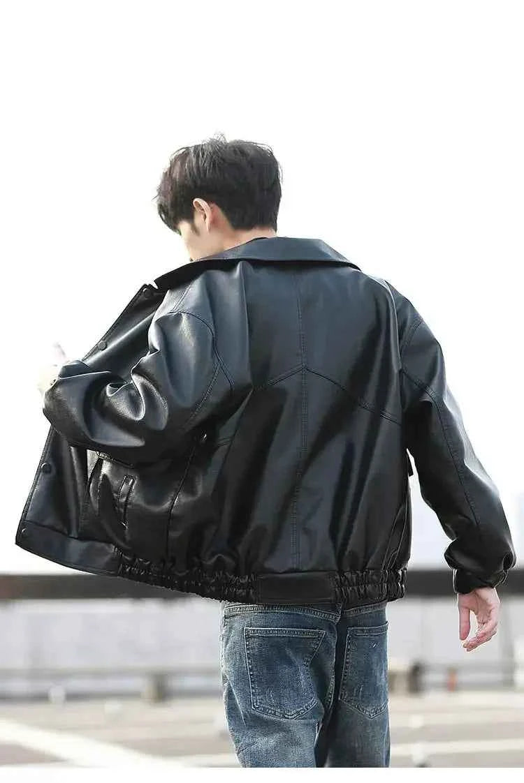 Mens Loose Style Leather Jacket Motorcycle Biker Bomber Coat For Men Fashion Leather Coats 2023