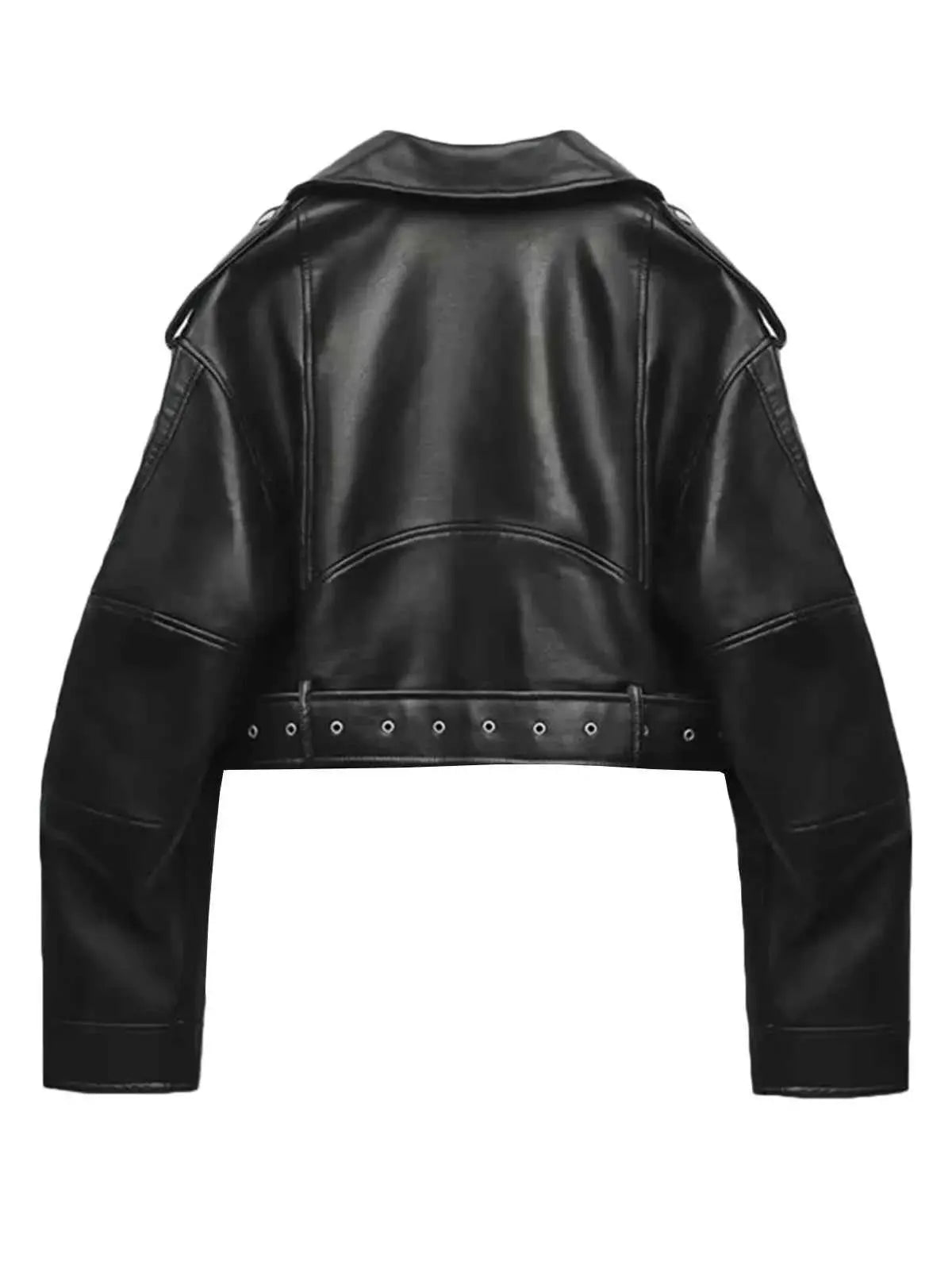 Fitaylor Women Faux PU Leather Jacket With Lapel Zipper Short Motorcycle Style Coat For Casual High Street Fashion