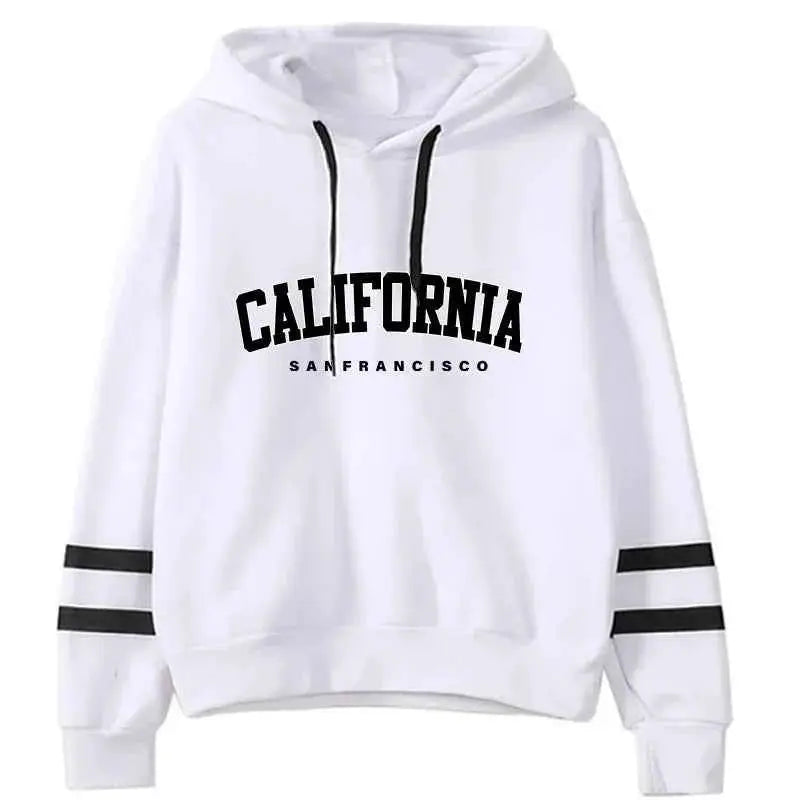 California Womens Tracksuit Set Casual Striped Hooded Sweatshirt and Pants Versatile Streetwear S to 3XL