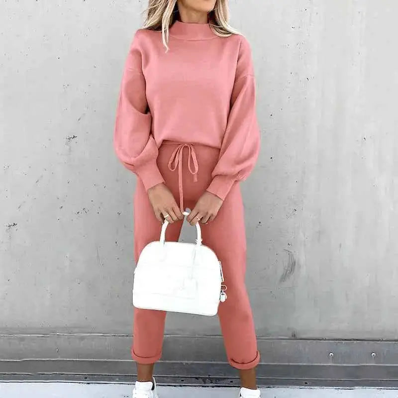 Women Fleece Lined Tracksuit Set High Collar Hoodie Sweatshirt Jogger Winter Sportswear TeenStylo