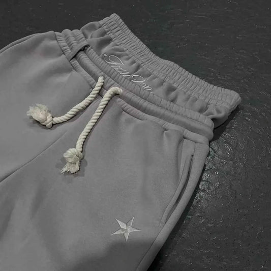 Harajuku Loose Double Waisted Sweatpants Y2K Style Solid Color Letter Embroidery Joggers Hip Hop Drawstring Waist