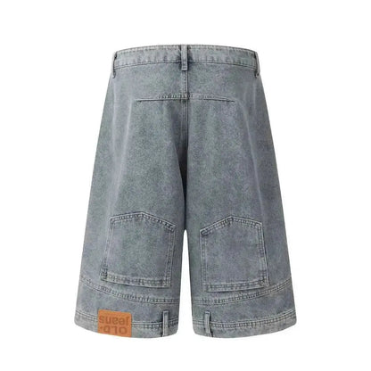 Men's Hip Hop Retro Inverted Waist Denim Shorts Loose Straight Leg Gothic Streetwear | TeenStylo — TeenStylo