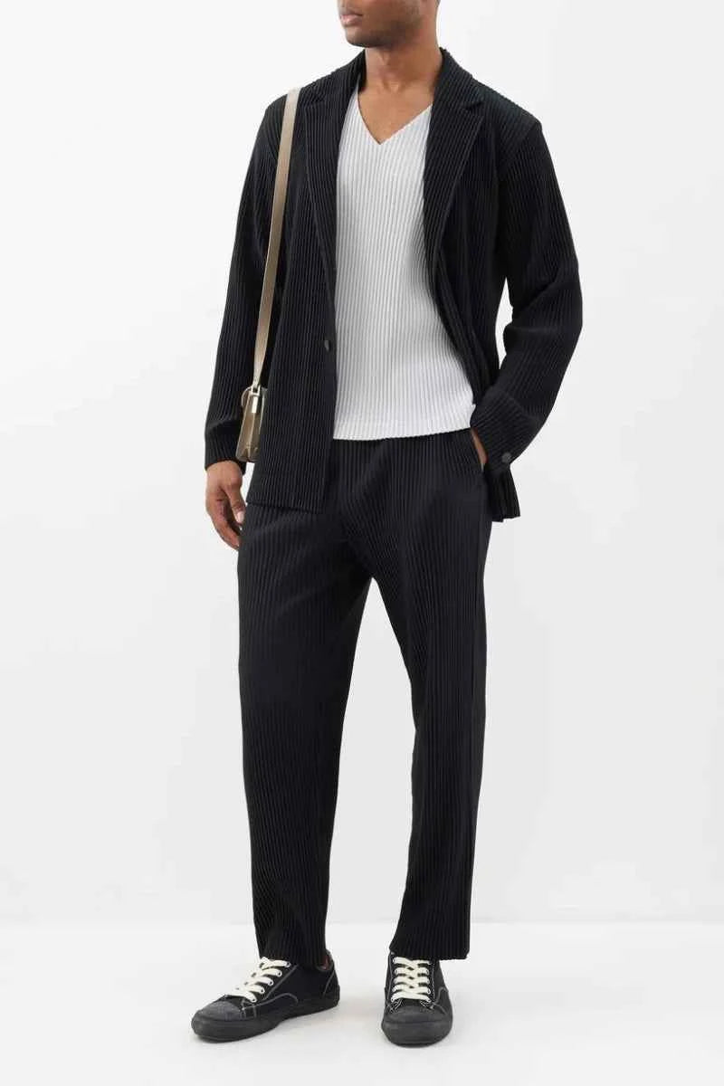 Miyake Pleated Mens Trousers Baggy Straight Fit Casual Japanese Style Pants High Quality Fabric