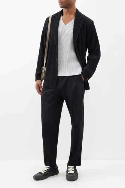 Miyake Pleated Mens Trousers Baggy Straight Fit Casual Japanese Style Pants High Quality Fabric