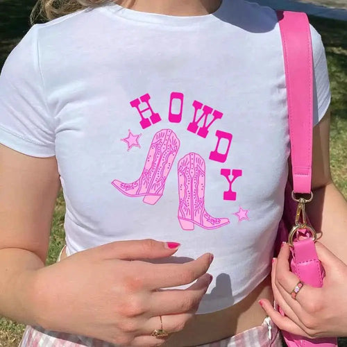 Howdy Crop Top Women Y2K Vintage Cowgirl Shirt Boho Desert Graphic Tee For Country Music Fans