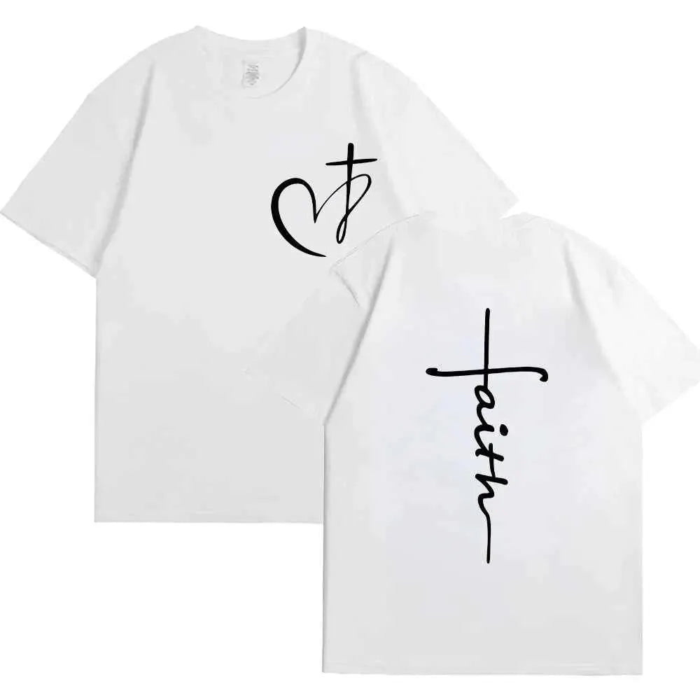 Women's Summer T Shirt Heart Cross Print Faith Jesus Tee Short Sleeve Top Fashion Brand Clothing