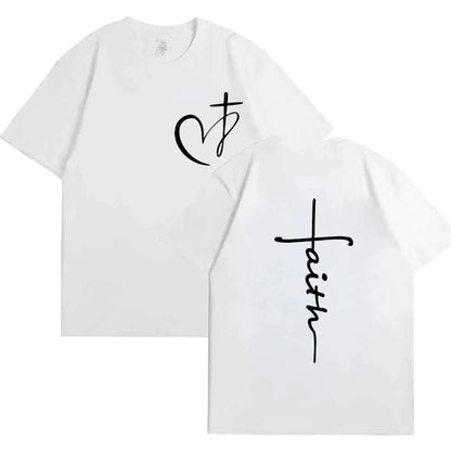 Women's Summer T Shirt Heart Cross Print Faith Jesus Tee Short Sleeve Top Fashion Brand Clothing