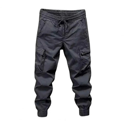 Men's Cargo Pants With Multiple Pockets Streetwear Joggers Elastic Drawstring Waist Full Length Plus Size Trousers
