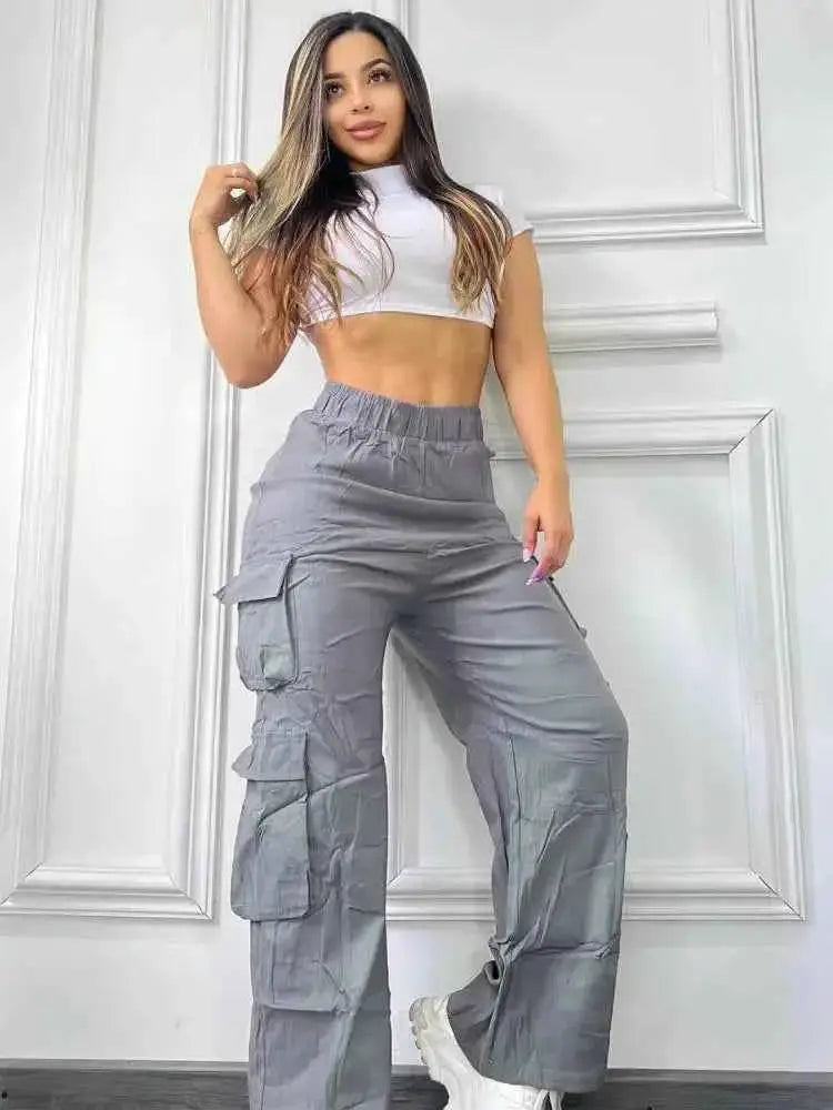 New Women Cargo Pants High Waist Straight Leg Baggy Trousers Wide Leg Vintage Y2K Streetwear With Pockets
