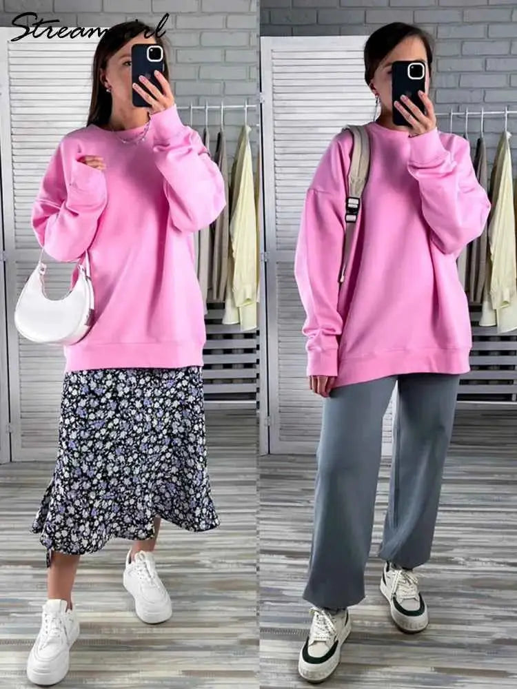 Oversized Green Mint Sweatshirt For Women Basic Winter Warm Fleece Lined Option TeenStylo