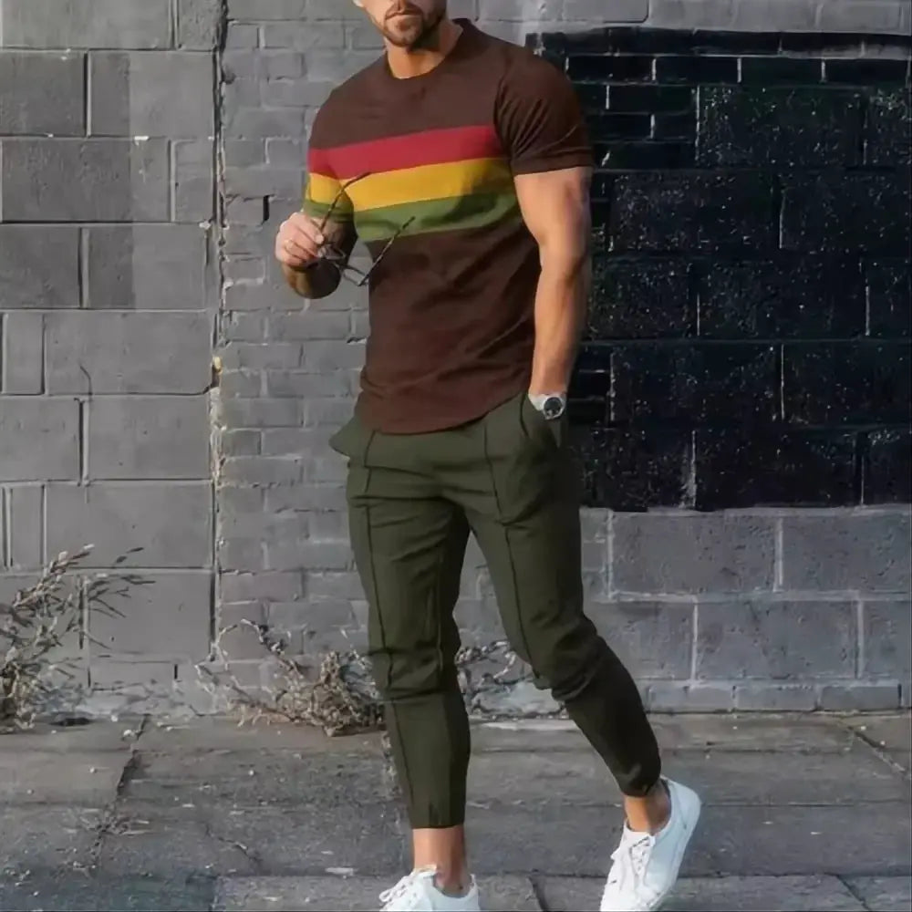 2024 Hot Selling Mens Two Piece Sports Jogging Set With 3D Printed Summer Casual Short Sleeve T Shirt And Pants