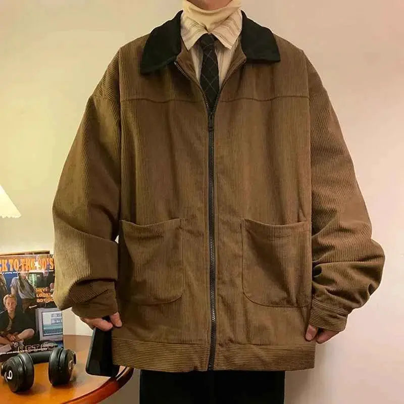 American Style Vintage Men Bomber Jacket 2025 Zipper Windbreakers Cargo Outerwear Autumn Loose Fit