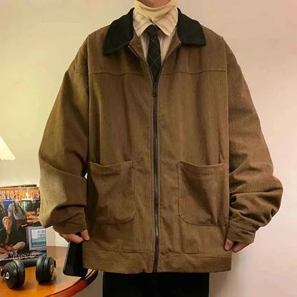 American Style Vintage Men Bomber Jacket 2025 Zipper Windbreakers Cargo Outerwear Autumn Loose Fit