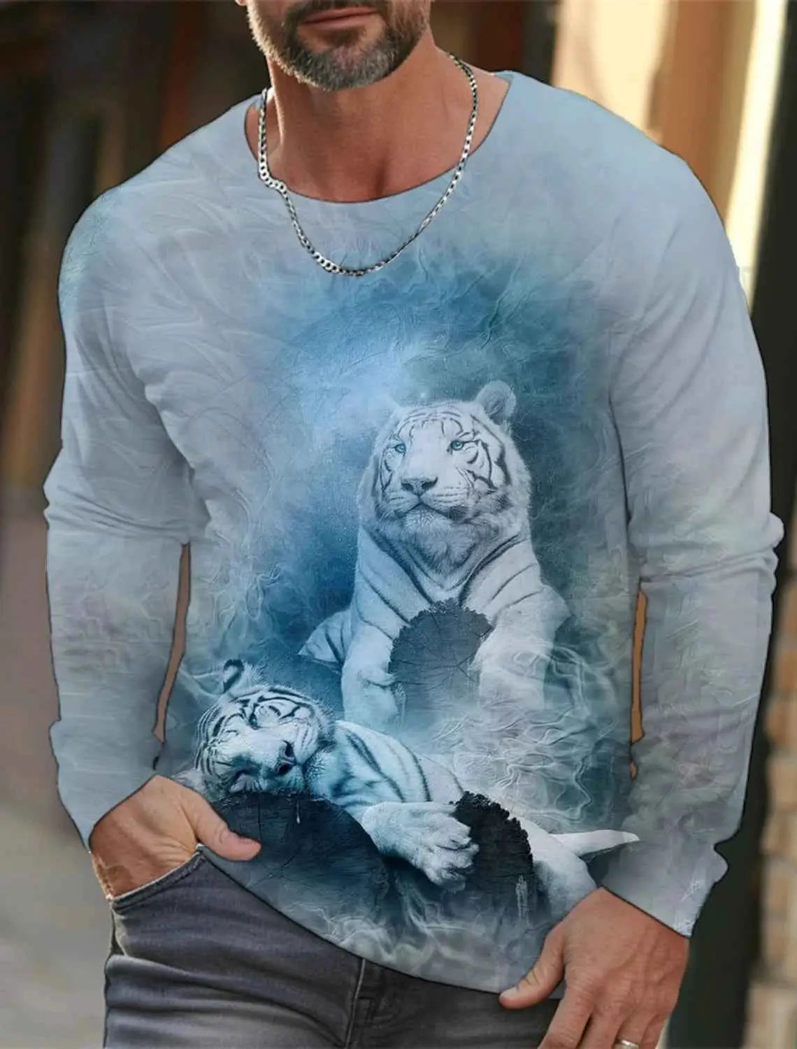 Tiger Graphic Men's Long Sleeve T Shirt 3D Full Printing Streetwear Casual O Neck Top Polyester Fashion
