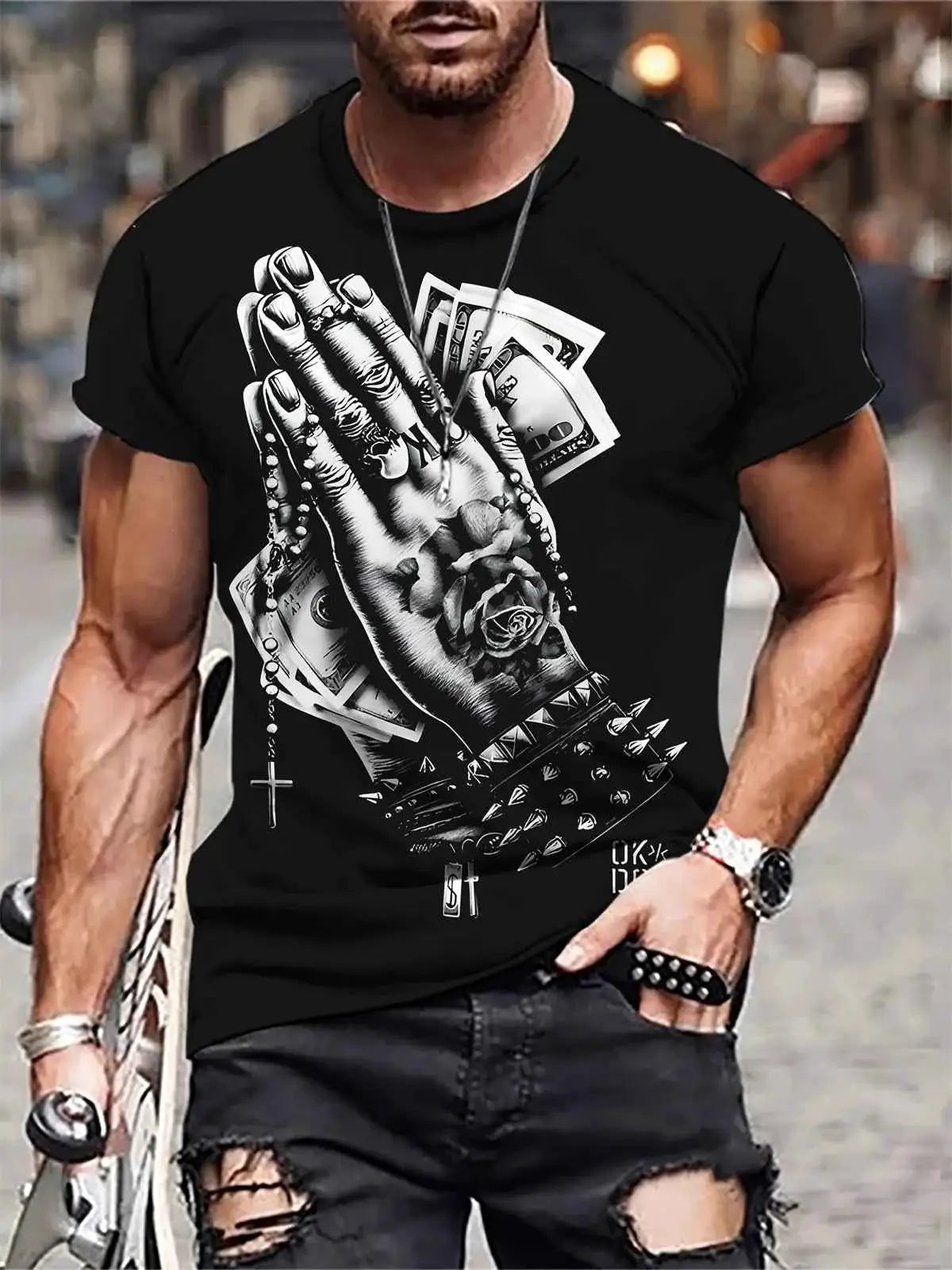 Mens Punk Skull 3D Print T Shirt Short Sleeve Graphic Tee For Summer Fashion Outdoor Streetwear