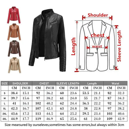 2026 Women's Slim Leather Jacket With Stand Up Collar Zipper Stitching Monochrome PU Coat Fashion Clothing