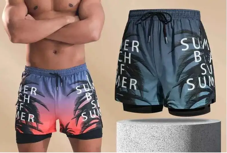 Mens Swim Trunks With Lining Anti Embarrassment Double Layer Beach Shorts Sizes L To 4XL