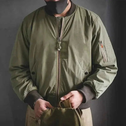 Maden Retro MA1 Bomber Jacket Thickened Splicing Baseball Flight Coat With Inner Pocket Mens Winter Cotton Padded Coat