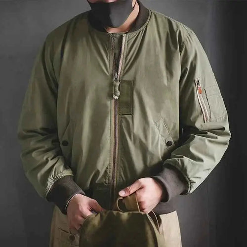 Maden Retro MA1 Bomber Jacket Thickened Splicing Baseball Flight Coat With Inner Pocket Mens Winter Cotton Padded Coat