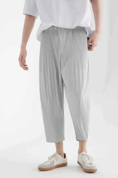 Miyake Pleated Harem Pants For Men Japanese Streetwear Baggy Breathable Low Crotch Trousers