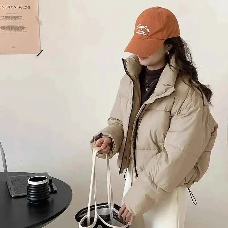 Women Solid Loose Puffer Jacket Winter Coat Warmth And Comfort For Daily Wear TeenStylo