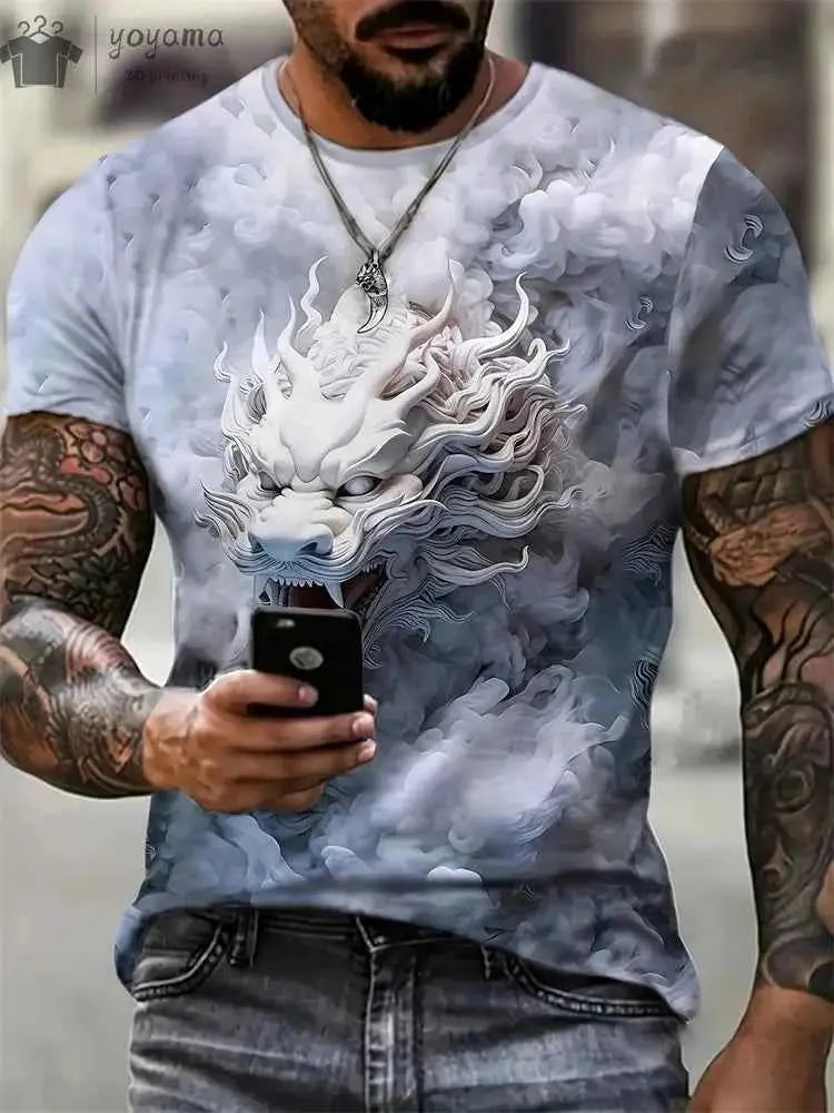 Dragon Graphic T Shirt For Men Short Sleeve Tee Funny Dragon Print Summer Clothing Personalized