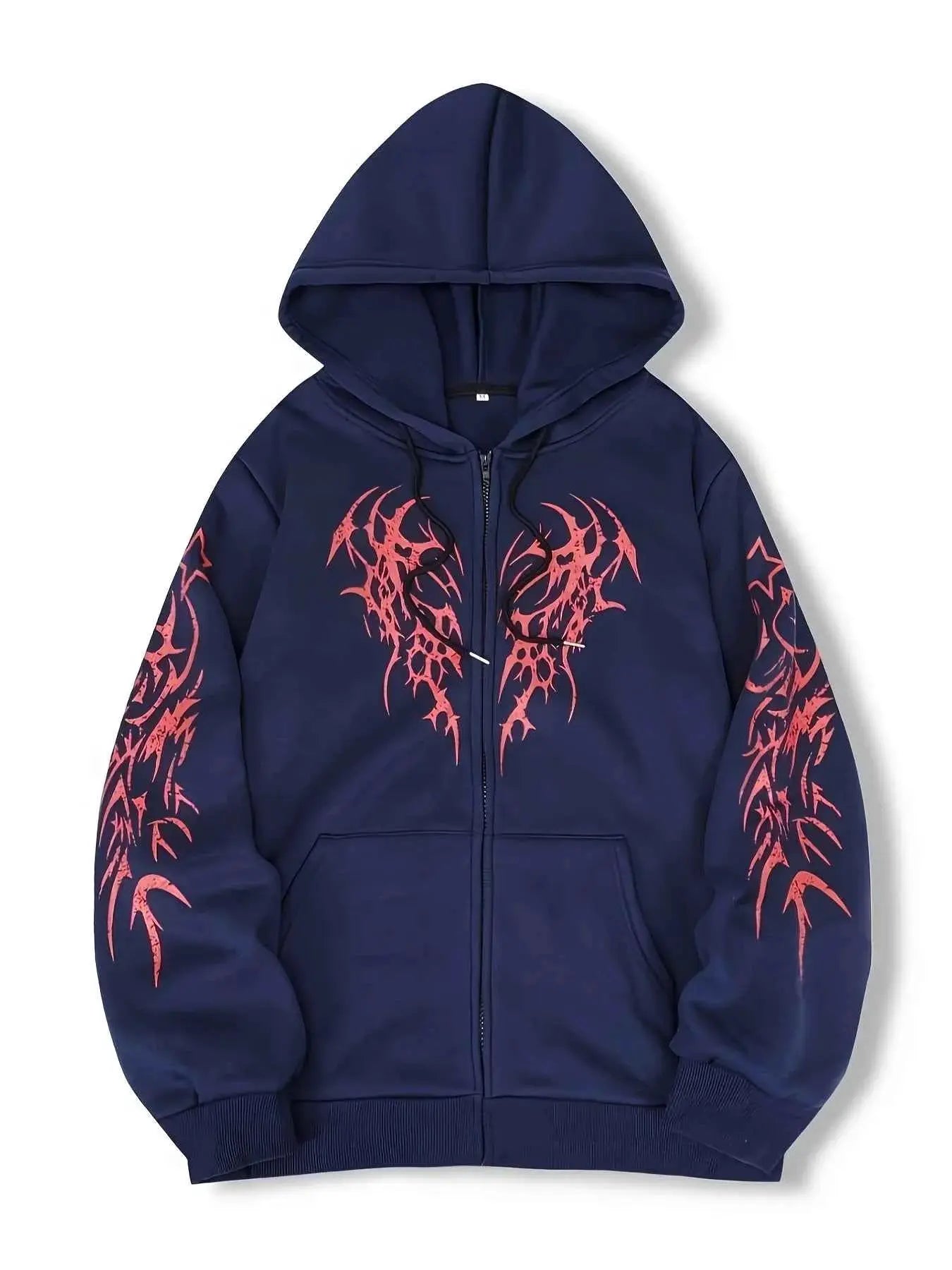 New Hooded Zip Up Hoodie Unisex Winter 100 Percent Cotton Gothic Print Vintage Fleece Sweatshirt Y2K Oversized