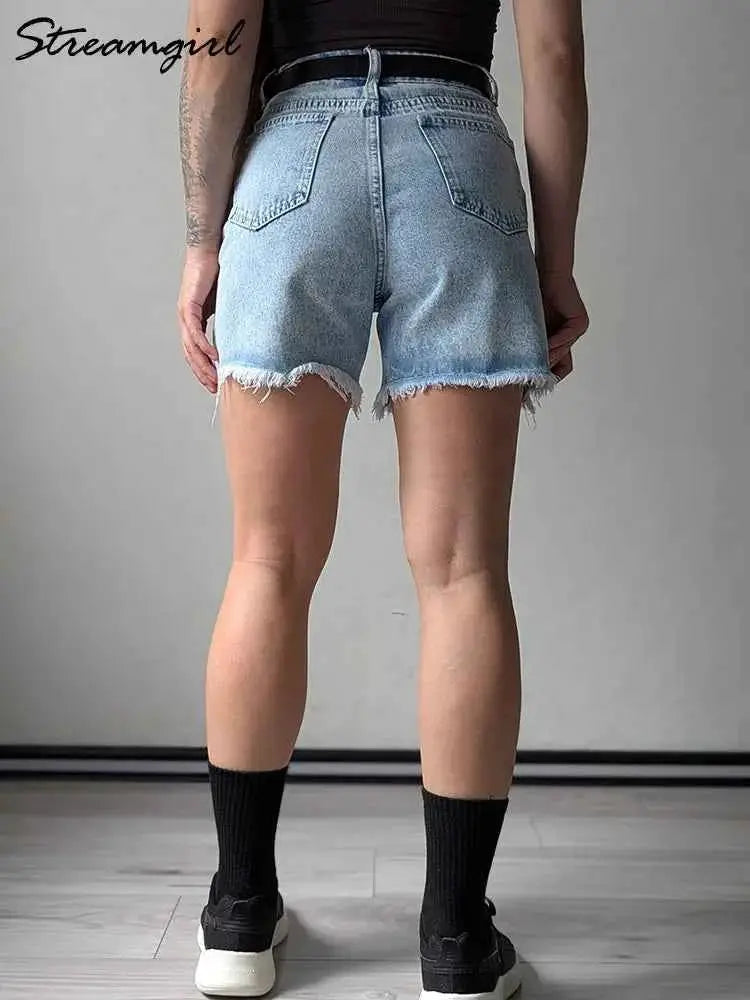 Streamgirl Blue Denim Shorts Women High Waisted Casual Chic Loose Fit Summer 2025 Femme