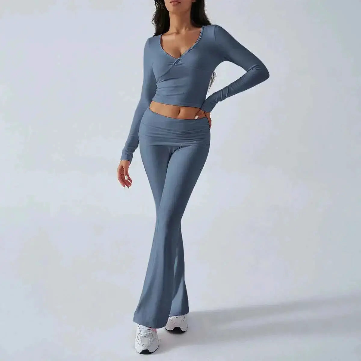 Women's Casual Sporty Knitted Sleeve Top And Long Pants Two Piece Outfit | TeenStylo — TeenStylo