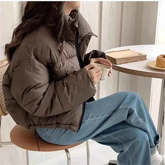 Women Solid Loose Puffer Jacket Winter Coat Warmth And Comfort For Daily Wear TeenStylo