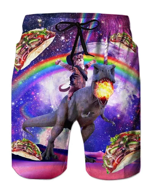 Funny Animal Dinosaur Beach Shorts For Men 3D Printed Surf Board Shorts Summer Hawaii Swim Trunks