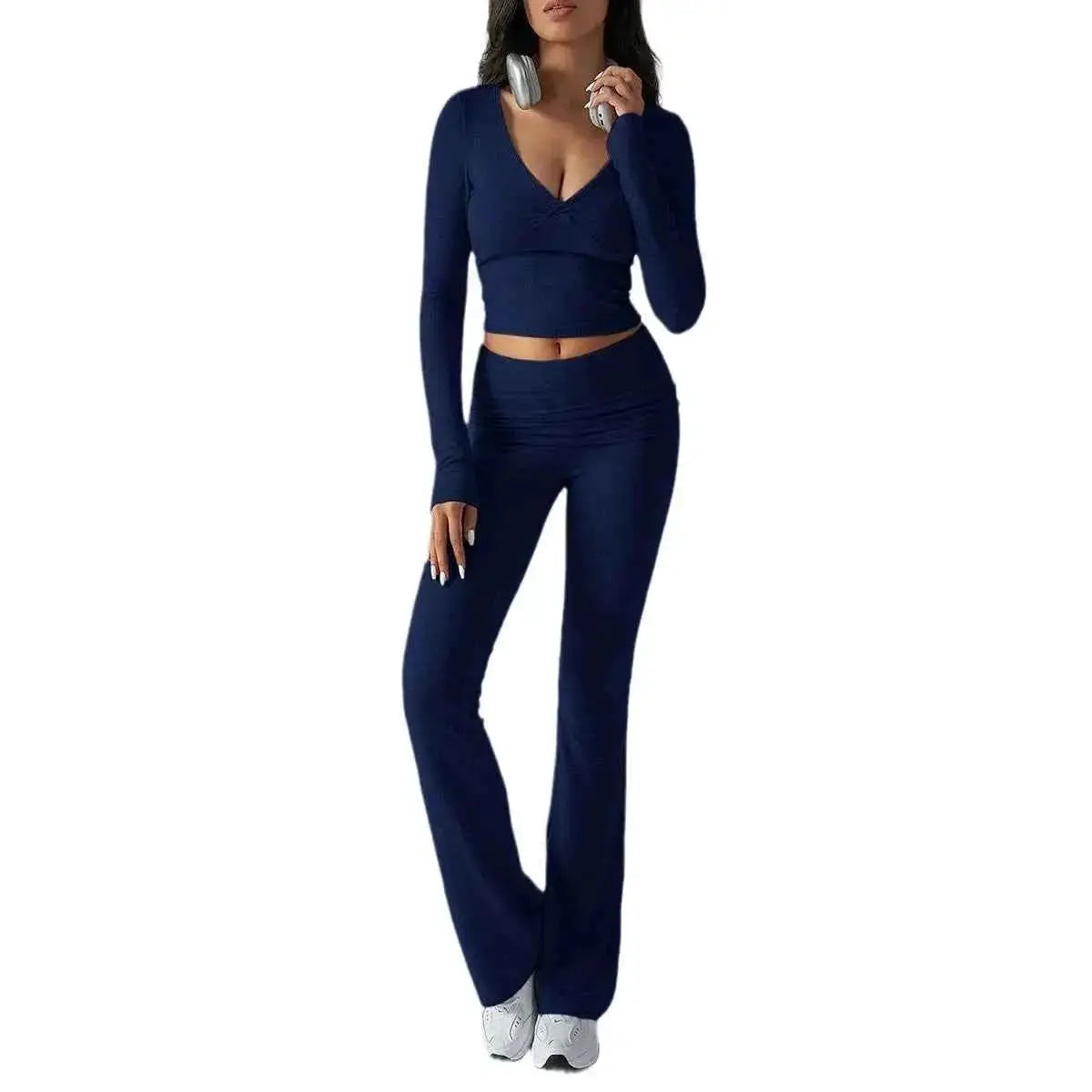 Women's Casual Sporty Knitted Sleeve Top And Long Pants Two Piece Outfit | TeenStylo — TeenStylo