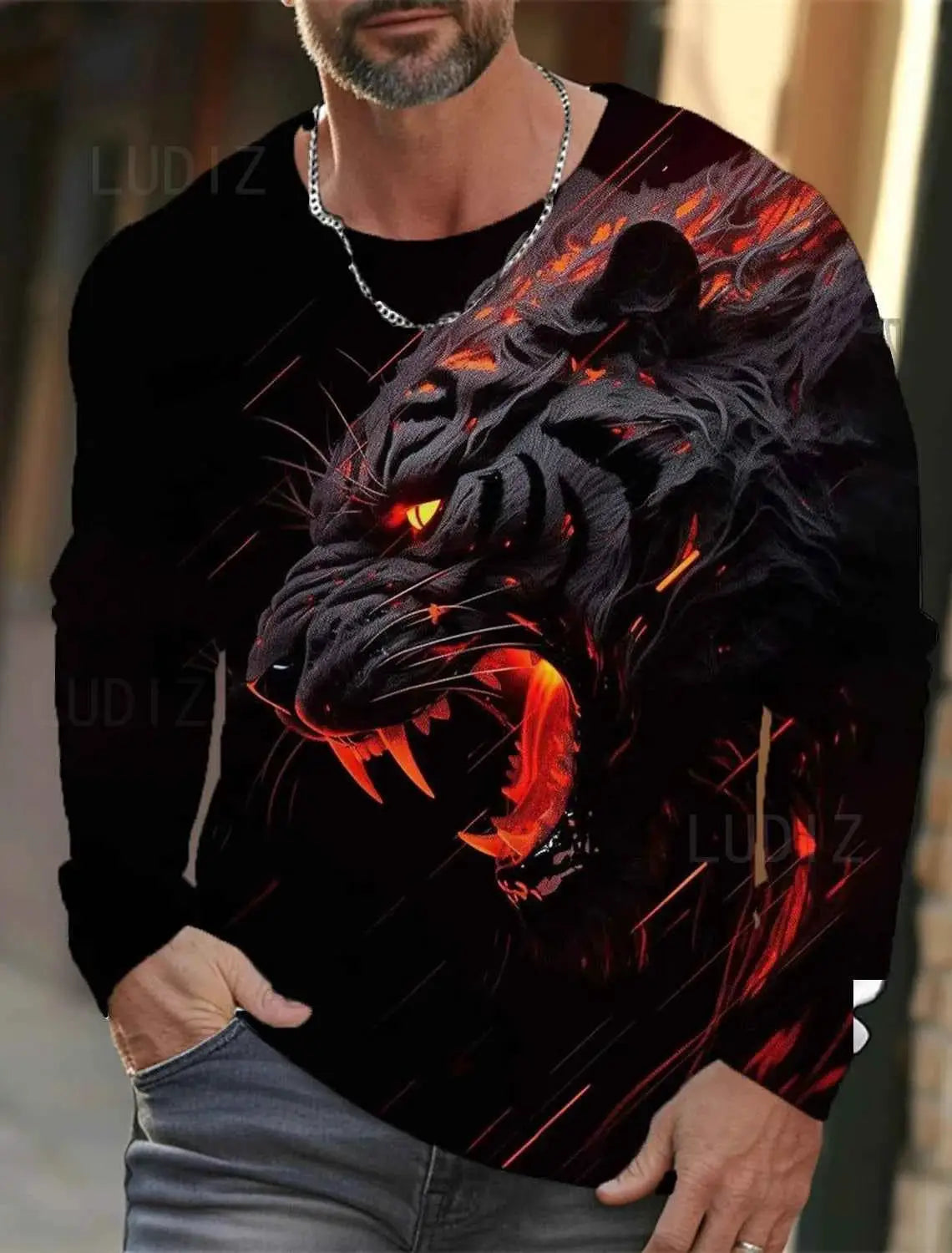 Tiger Graphic Men's Long Sleeve T Shirt 3D Full Printing Streetwear Casual O Neck Top Polyester Fashion