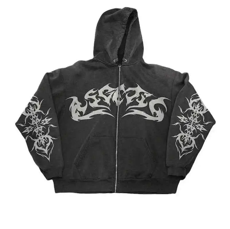 American Retro Hoodie Y2K Gothic Streetwear Pullover Sweatshirt With Personalized Print Cotton Casual Top
