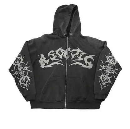 American Retro Hoodie Y2K Gothic Streetwear Pullover Sweatshirt With Personalized Print Cotton Casual Top