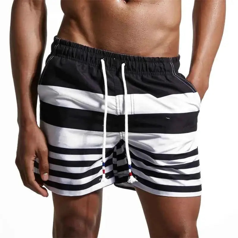 Colorful Stripe Pattern Beach Shorts For Men With Color Stitching 3D Printed Swim Trunks Hawaii Board Shorts