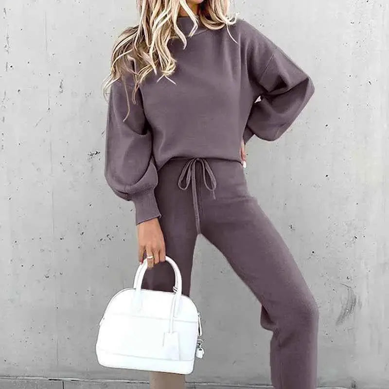 Women Fleece Lined Tracksuit Set High Collar Hoodie Sweatshirt Jogger Winter Sportswear TeenStylo