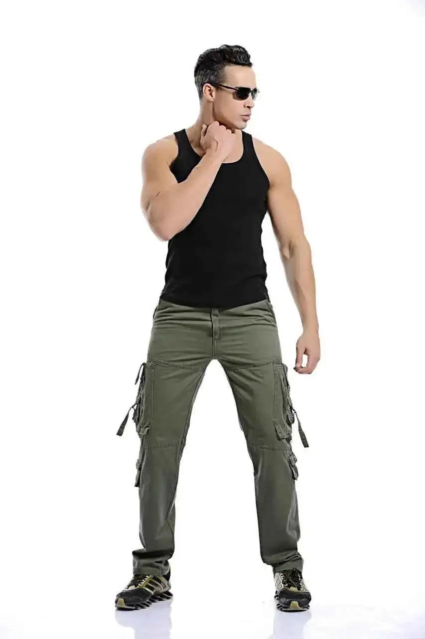 Mens Tactical Cargo Pants Multi Pocket Washed Cotton Loose Fit Overalls For Men Sizes 28 To 42