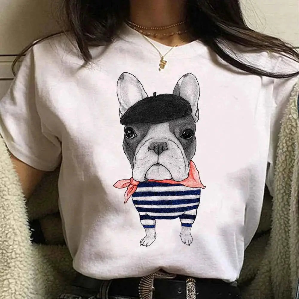 French Bulldog Graphic Tee For Women Japanese Inspired Cute Kawaii Style Graphic Shirt For Girls