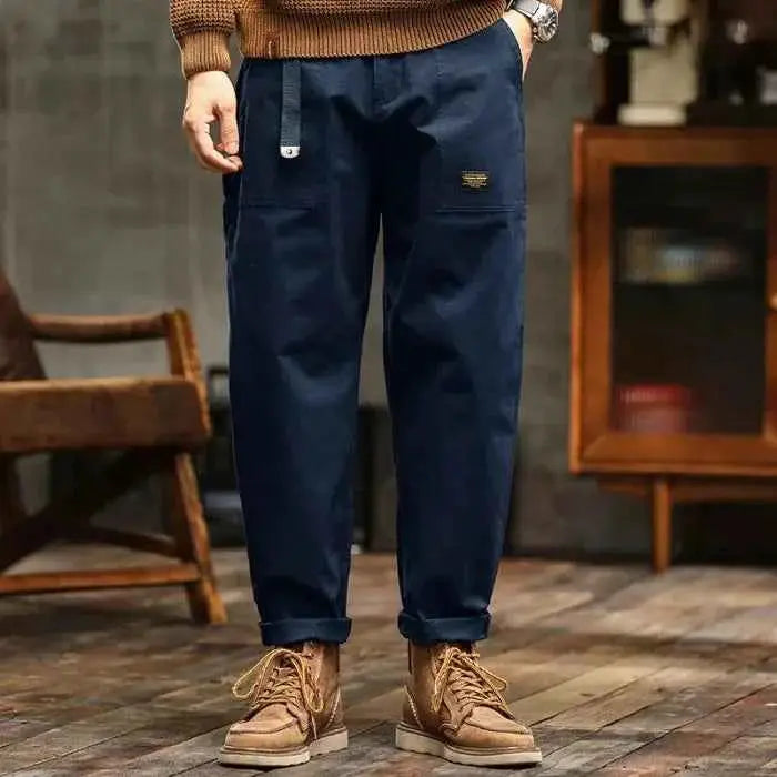 HIQOR Mens Loose Profile Cargo Pants High Waist Army Green American Vintage Trousers For Men