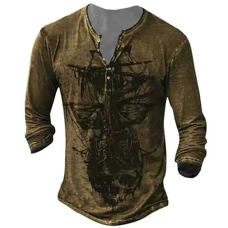 Vintage Men's Compass Graphic Long Sleeve Tee Oversized Streetwear 3D Print For Men
