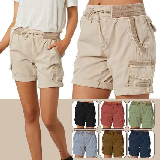 Womens Cargo Shorts High Waisted Elastic Waist Cotton Blend Casual Summer Bottoms Lightweight Breathable Everyday Wear