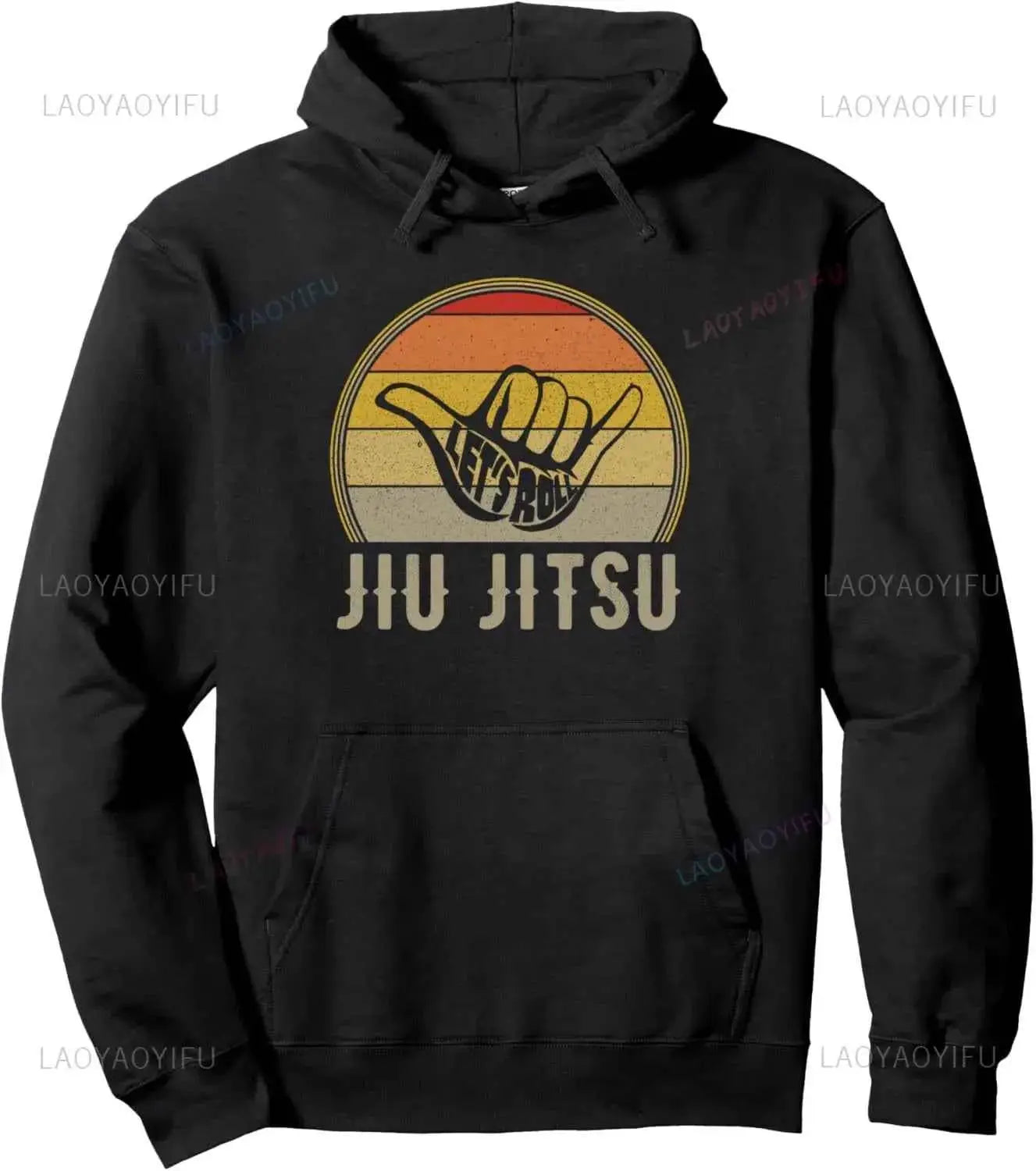 Let's Roll Jiu Jitsu Hand Vintage Sunset Funny Martial Arts Pullover Hoodie Customizable Sweatshirt For Men